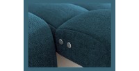 Canapé d’angle convertible BULLA 3 places bleu angle gauche – tissu bouclette avec extension d’assise électrique