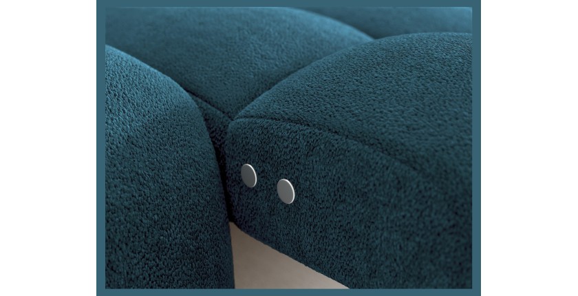 Canapé d’angle convertible BULLA 3 places bleu angle gauche – tissu bouclette avec extension d’assise électrique