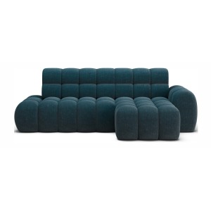 Canapé d’angle convertible BULLA 3 places bleu angle gauche – tissu bouclette avec extension d’assise électrique