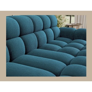 Canapé d’angle convertible BULLA 3 places bleu angle gauche – tissu bouclette avec extension d’assise électrique