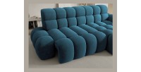 Canapé d’angle convertible BULLA 3 places bleu angle gauche – tissu bouclette avec extension d’assise électrique