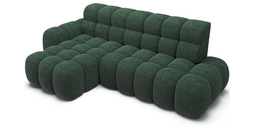 Canapé d’angle convertible BULLA 3 places vert émeraude angle gauche – tissu bouclette avec extension d’assise électrique