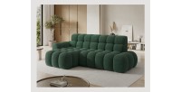 Canapé d’angle convertible BULLA 3 places vert émeraude angle gauche – tissu bouclette avec extension d’assise électrique