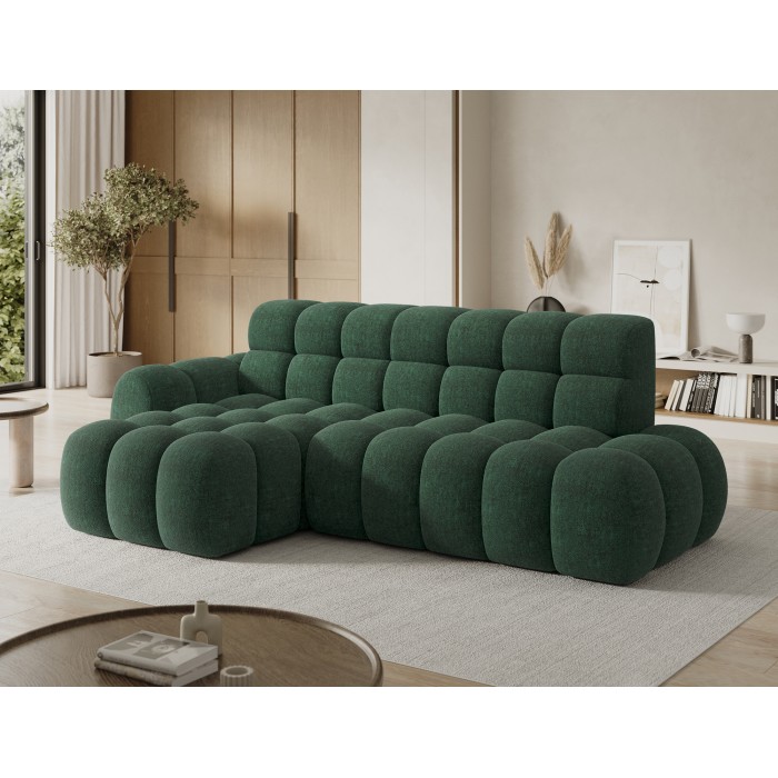 Ecksofa BULLA 3-Sitzer in Smaragdgrün mit linker Ausrichtung – Bouclé-Stoff mit elektrischer Sitzverlängerung