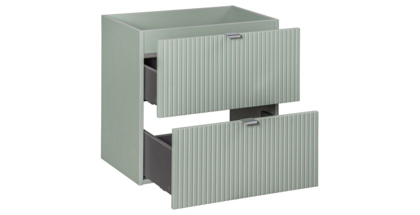 Meuble sous vasque à tiroirs vert sauge gris ELVINA 50cm ouvert
