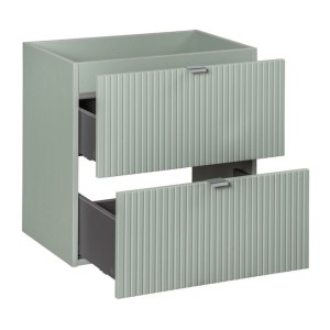 Meuble sous vasque à tiroirs vert sauge gris ELVINA 50cm ouvert