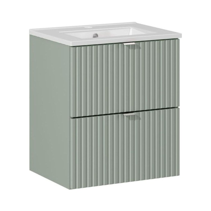 Insieme ELVINA 50cm: mobile sotto lavabo con cassetti in verde salvia grigio + lavabo da incasso in ceramica bianca