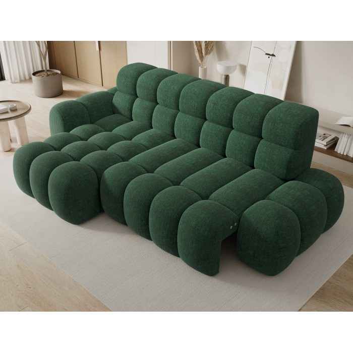 Ecksofa BULLA 3-Sitzer in Smaragdgrün mit linker Ausrichtung – Bouclé-Stoff mit elektrischer Sitzverlängerung