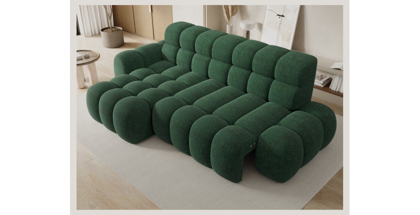 Canapé d’angle convertible BULLA 3 places vert émeraude angle gauche – tissu bouclette avec extension d’assise électrique