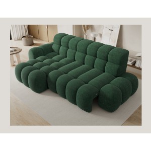 Canapé d’angle convertible BULLA 3 places vert émeraude angle gauche – tissu bouclette avec extension d’assise électrique