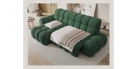 Canapé d’angle convertible BULLA 3 places vert émeraude angle gauche – tissu bouclette avec extension d’assise électrique