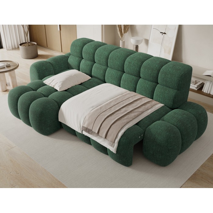 Ecksofa BULLA 3-Sitzer in Smaragdgrün mit linker Ausrichtung – Bouclé-Stoff mit elektrischer Sitzverlängerung