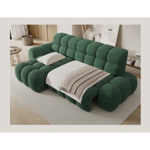 Canapé d’angle convertible BULLA 3 places vert émeraude angle gauche – tissu bouclette avec extension d’assise électrique