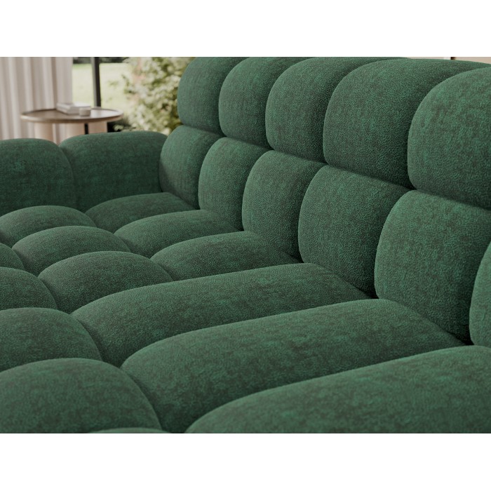 Ecksofa BULLA 3-Sitzer in Smaragdgrün mit linker Ausrichtung – Bouclé-Stoff mit elektrischer Sitzverlängerung