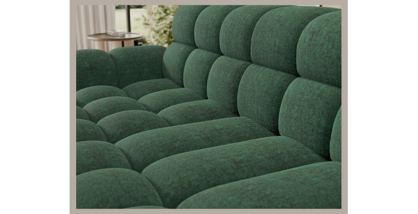 Canapé d’angle convertible BULLA 3 places vert émeraude angle gauche – tissu bouclette avec extension d’assise électrique