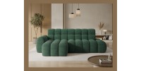 Canapé d’angle convertible BULLA 3 places vert émeraude angle gauche – tissu bouclette avec extension d’assise électrique