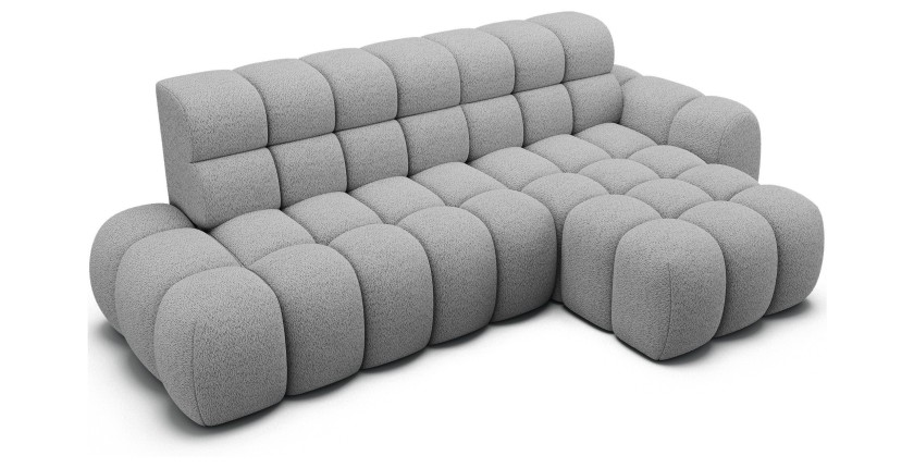 Canapé d’angle convertible BULLA 3 places gris – tissu bouclette avec extension d’assise électrique