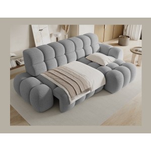 Canapé d’angle convertible BULLA 3 places gris – tissu bouclette avec extension d’assise électrique