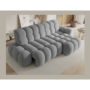 Canapé d’angle convertible BULLA 3 places gris – tissu bouclette avec extension d’assise électrique