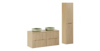 Ensemble NATURE 155cm : meubles sous vasque, vasques à poser vertes olives, colonne