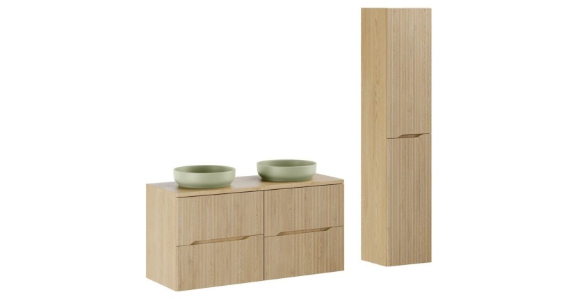 Ensemble NATURE 155cm : meubles sous vasque, vasques à poser vertes olives, colonne