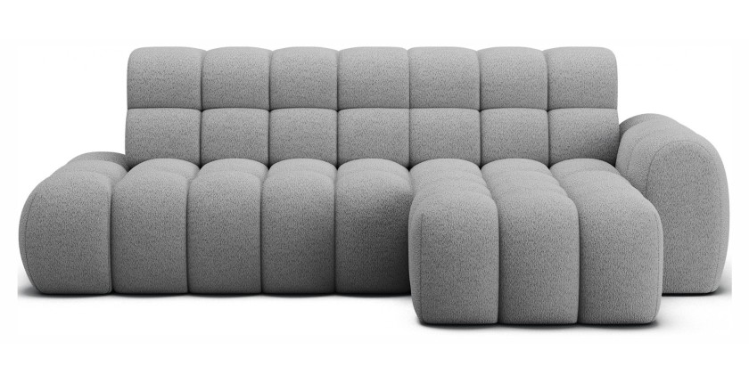 Canapé d’angle convertible BULLA 3 places gris – tissu bouclette avec extension d’assise électrique