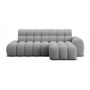 Canapé d’angle convertible BULLA 3 places gris – tissu bouclette avec extension d’assise électrique