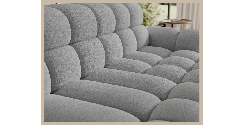 Canapé d’angle convertible BULLA 3 places gris – tissu bouclette avec extension d’assise électrique