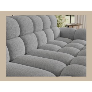 Canapé d’angle convertible BULLA 3 places gris – tissu bouclette avec extension d’assise électrique