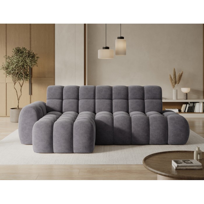 Ecksofa BULLA 3-Sitzer grau - Alcantara-Effekt Stoff mit elektrischer Sitzverlängerung