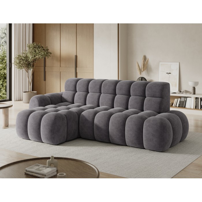 Ecksofa BULLA 3-Sitzer grau - Alcantara-Effekt Stoff mit elektrischer Sitzverlängerung