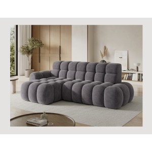 Canapé d’angle convertible BULLA 3 places gris – tissu effet alcantara avec extension d’assise électrique