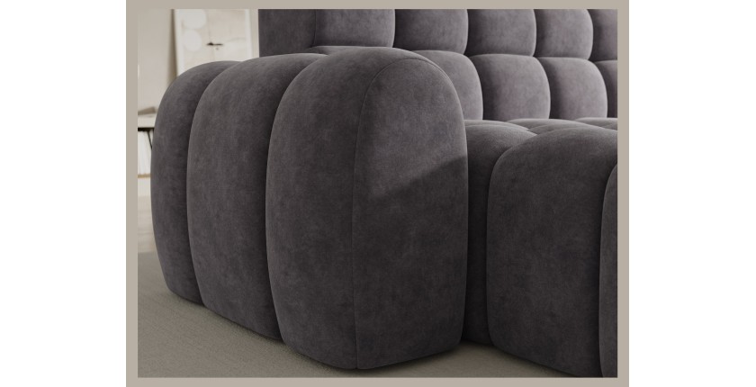 Canapé d’angle convertible BULLA 3 places gris – tissu effet alcantara avec extension d’assise électrique