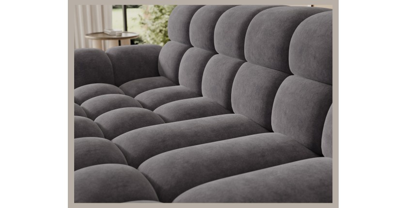 Canapé d’angle convertible BULLA 3 places gris – tissu effet alcantara avec extension d’assise électrique