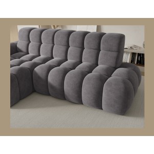 Canapé d’angle convertible BULLA 3 places gris – tissu effet alcantara avec extension d’assise électrique