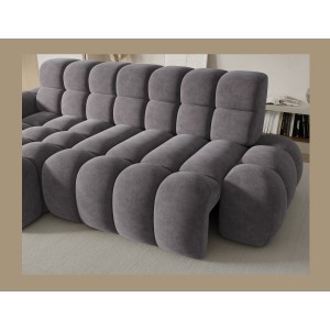 Canapé d’angle convertible BULLA 3 places gris – tissu effet alcantara avec extension d’assise électrique
