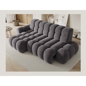 Canapé d’angle convertible BULLA 3 places gris – tissu effet alcantara avec extension d’assise électrique