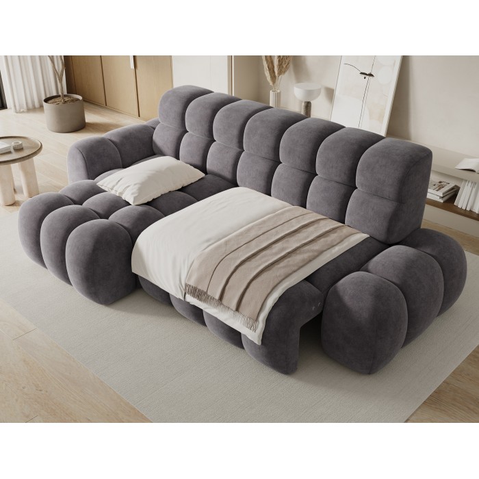 Ecksofa BULLA 3-Sitzer grau - Alcantara-Effekt Stoff mit elektrischer Sitzverlängerung
