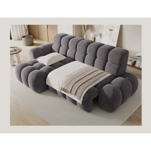 Canapé d’angle convertible BULLA 3 places gris – tissu effet alcantara avec extension d’assise électrique