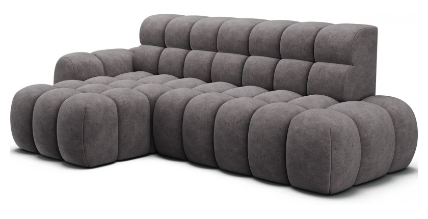 Canapé d’angle convertible BULLA 3 places gris – tissu effet alcantara avec extension d’assise électrique