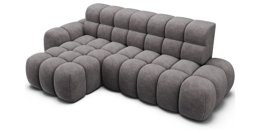 Canapé d’angle convertible BULLA 3 places gris – tissu effet alcantara avec extension d’assise électrique