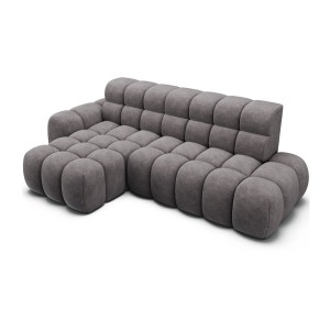 Canapé d’angle convertible BULLA 3 places gris – tissu effet alcantara avec extension d’assise électrique