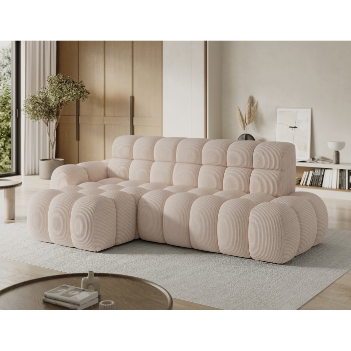 Ecksofa BULLA 3-Sitzer in Beige – Cordvelours mit elektrischer Sitzverlängerung