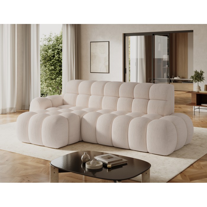 Ecksofa BULLA 3-Sitzer in Beige – Cordvelours mit elektrischer Sitzverlängerung