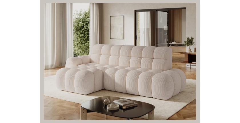Canapé d’angle convertible BULLA 3 places beige – velours côtelé avec extension d’assise électrique