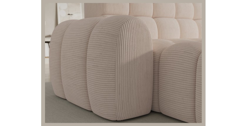 Canapé d’angle convertible BULLA 3 places beige – velours côtelé avec extension d’assise électrique