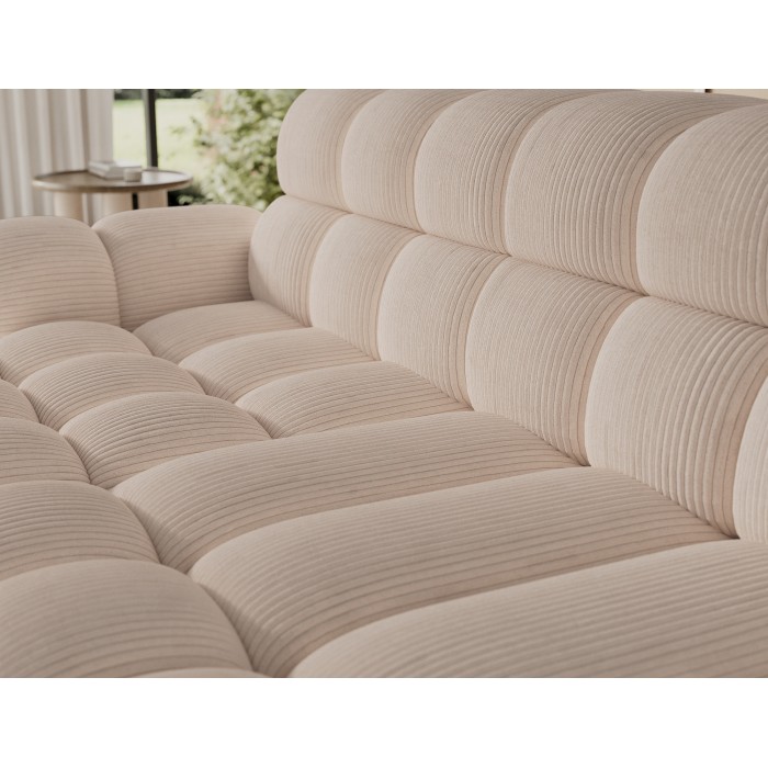 Ecksofa BULLA 3-Sitzer in Beige – Cordvelours mit elektrischer Sitzverlängerung