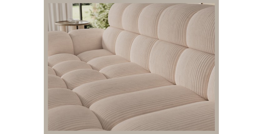 Canapé d’angle convertible BULLA 3 places beige – velours côtelé avec extension d’assise électrique