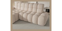 Canapé d’angle convertible BULLA 3 places beige – velours côtelé avec extension d’assise électrique