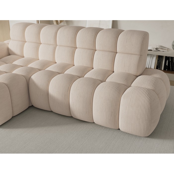 Ecksofa BULLA 3-Sitzer in Beige – Cordvelours mit elektrischer Sitzverlängerung